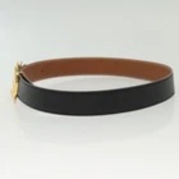 HERMES Dolphin Belt Leather 33.5"" Black Gold Auth - Picture 4 of 13